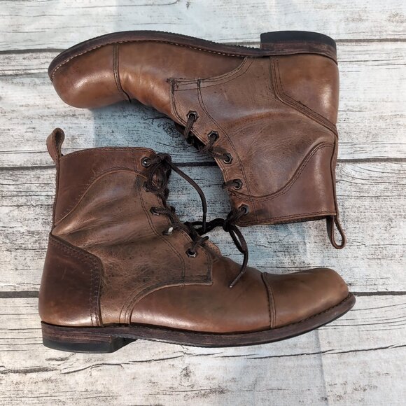 Vintage Brown Leather Lace-Up Cap Toe Boots – Men’s EU 42 Handmade Style - Picture 5 of 9